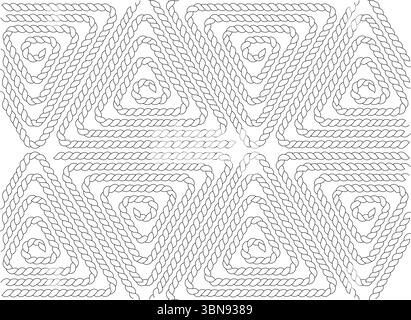 This captivating black and white abstract pattern showcases a complex mosaic of braided lines, meticulously arranged to form interlocking triangles an Stock Vector
