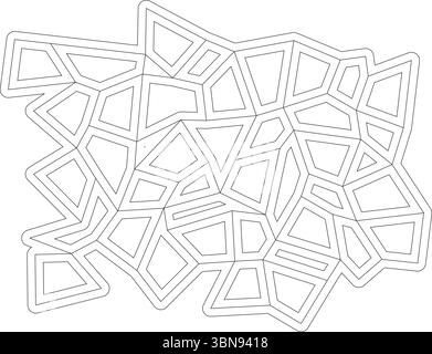 An intricate black and white abstract pattern featuring a mosaic of irregular geometric shapes outlined with clean, double lines. The design creates a Stock Vector