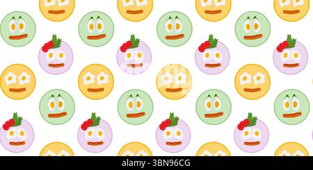 Fried egg and Boiled Eggs like smile emoticon on plate Seamless Pattern Motivation Cards Background. Isolated Vector illustration Food Related content and advertising Menu cards, price tag, leaflets Stock Vector