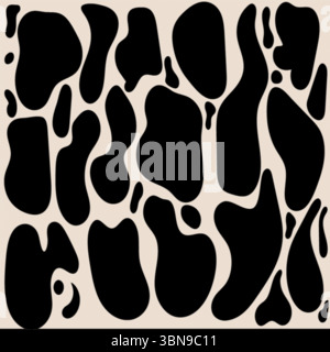 Abstract cow print pattern with irregular black spots on a beige background. Ideal for textiles, backgrounds, packaging, branding, and farmhouse-sty Stock Vector