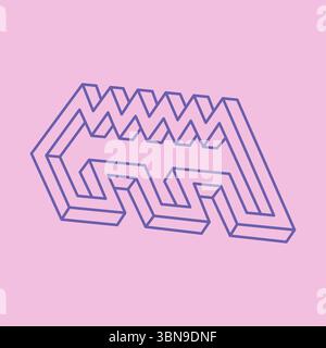 Impossible shapes. Sacred geometry. Optical illusion pattern. Abstract eternal geometric objects. Optical art. Impossible geometry symbol on a pink Stock Vector