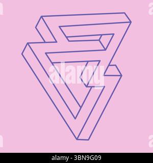 Impossible shapes. Sacred geometry. Optical illusion. Abstract eternal geometric objects. Optical art. Impossible geometry symbol on a pink background Stock Vector
