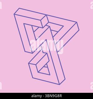 Impossible shapes. Sacred geometry. Optical illusion. Abstract eternal geometric objects. Optical art. Impossible geometry symbol on a pastel pink Stock Vector