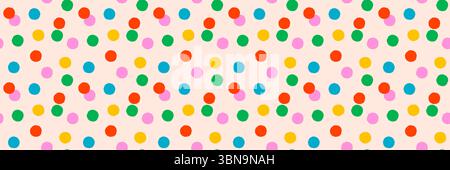 Confetti dot vector with playful, bright, and fun print style. Seamless colorful polka dot pattern on cream background. Perfect for wrapping paper Stock Vector