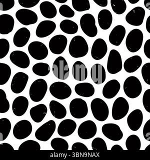 Irregular spotted seamless pattern with hand drawn pencil textured organic shapes. Seamless background with sketchy scribble spots in Black and white Stock Vector