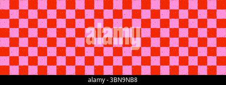 Checker pattern seamless background with red and pink squares and subtle grunge texture. Retro checkerboard grid style for fabric, wallpaper Stock Vector