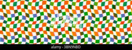 Wavy checker pattern background with orange, green, blue, yellow, pink and white with multiply effect. Seamless retro psychedelic vector for packaging Stock Vector