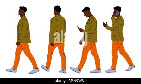 Black businessman in smart casual outfit walking Stock Vector