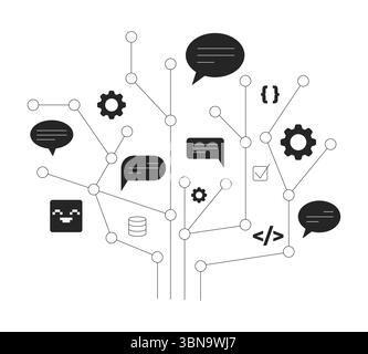 Abstract coding and communication network 2D line object Stock Vector
