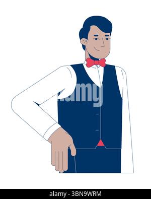 Friendly indian male waiter in formal attire 2D cartoon character Stock Vector