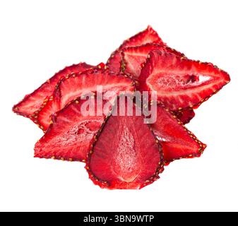 Dried strawberry slices isolated on white background. Dehydrated strawberries chips. Clipping path Stock Photo