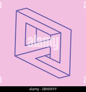 Impossible shapes. Sacred geometry. Optical illusion logo. Abstract eternal geometric objects. Optical art. Impossible geometry symbol on a pink Stock Vector