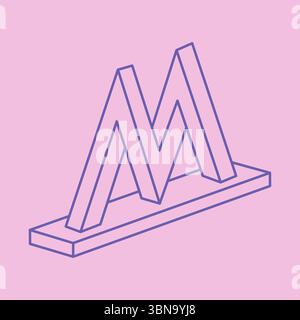 Impossible shapes. Sacred geometry. Optical illusion. Abstract eternal geometric objects. Optical art. Impossible geometry symbol on a pink background Stock Vector
