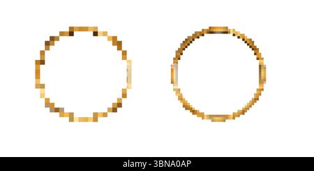 Mosaic style pixelated golden rings icon in retro game design for digital art projects Stock Vector