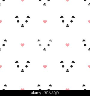 Faces of abstract animal and hearts. Cute seamless pattern. Drawn by hand, sketchy, doodle, scribble. Endless print. Vector illustration Stock Vector