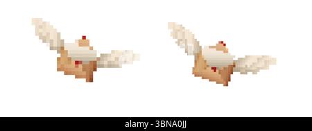 Mosaic pixel flying mail icons with wings for retro game interface decor and messaging Stock Vector