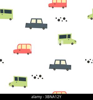 Cute Cars Seamless Pattern, Cartoon transportation Doodles Background, Illustration Stock Vector