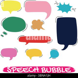 Set of Comic Speech Bubbles. Collection of hand drawn Vector doodle blank design elements. Stock Vector