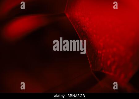 Red reflections of liquid in macro, red liquid surface, bubbles in macro, connection of bubbles in macro, cell from liquid, horror background Stock Photo