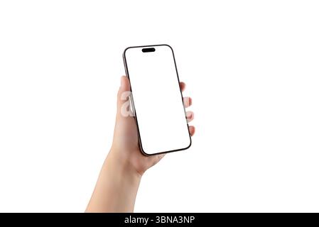Minimalist mockup with hand and modern phone, ideal for showcasing apps, clean branding concepts, or digital product presentations Stock Photo
