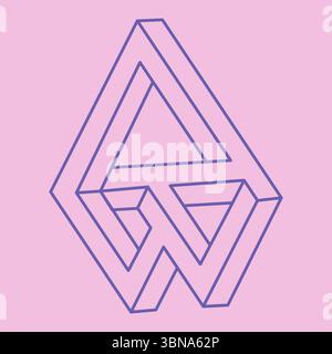 Impossible shapes. Sacred geometry. Optical illusion. Abstract eternal geometric object. Optical art. Impossible geometry symbol on a pink background Stock Vector