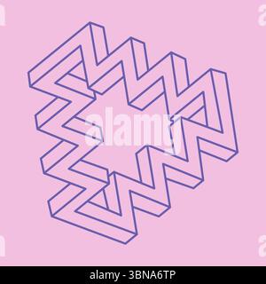 Impossible shape. Sacred geometry pattern. Optical illusion. Abstract eternal geometric objects. Optical art. Impossible geometry symbol on a pink Stock Vector