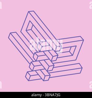 Impossible shape. Sacred geometry. Optical illusion. Abstract eternal geometric object. Optical art pattern. Impossible geometry symbol on a pink Stock Vector