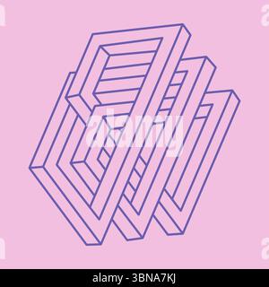 Impossible shape. Sacred geometry. Line art. Optical illusion logo. Abstract eternal geometric object. Optical art. Impossible geometry symbol on a Stock Vector