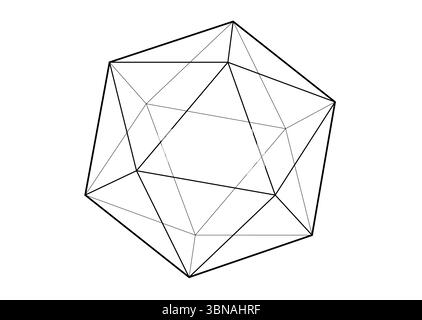 3D model of icosahedron shape, vector illustration platonic solid isolated on a white background Stock Vector