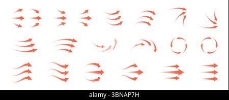 Airflow icon set featuring circular arrows, heat waves and wind streams. Transparent red symbols for ventilation, AC, purifier or climate control vector illustration. Clean and modern design. Stock Vector