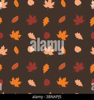 Seamless repeating pattern for background, fabric, wallpaper, printed matter, packaging from autumn leaves on dark background. Stock Vector