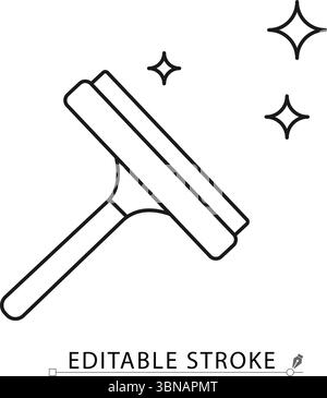A squeegee icon in minimalist style with editable stroke. Window cleaning tool, glass scraper, household hygiene item, sanitation equipment, surface Stock Vector