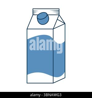 Blue Milk Carton with Cap Illustration. This illustration features a rectangular milk carton with clean, geometric lines and a modern, flat design. Stock Vector