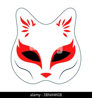 Fox Mask with Red Tribal Ornament Illustration. A fox face mask featuring bold, symmetrical red tribal patterns around the eyes, forehead and nose. Stock Vector