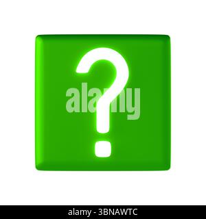 A green cube with a white question mark symbol, symbolizing questions or uncertainty. 3d rendering Stock Photo