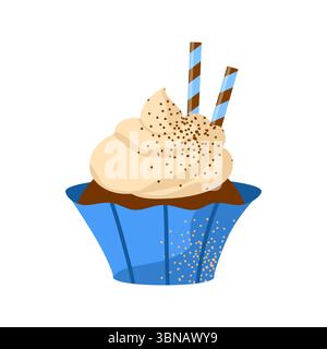 Sweet yummy cupcake, creamy cake. Dessert vector illustration design. Isolated on white Stock Vector