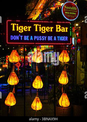 An illuminated Tiger Beer sign in Ho Chi Minh City, Vietnam Stock