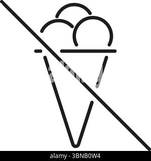 Ice Cream Prohibition Line Icon. No Ice Cream Allowed Outline Symbol. Dietary Restriction, Allergy Warning, And Health Regulation. Editable Stroke Stock Vector