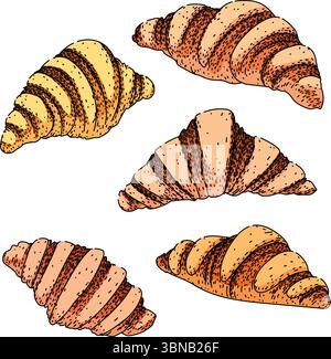 croissant set sketch hand drawn vector Stock Vector