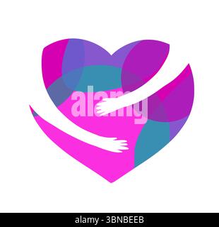 Logo hands hugging heart. hand drawn. Not AI, Vector illustration Stock Vector