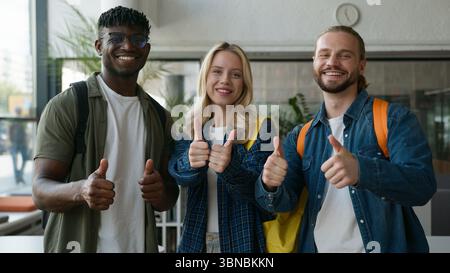 Portrait multiracial students multiethnic pupils diversity friends African American men guys males Caucasian girl woman lady female together in high Stock Photo