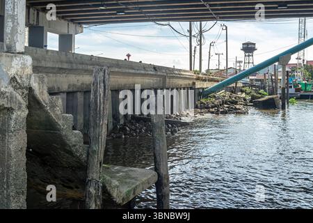 A bridge across a body of water, under the bridge, infrastructure, Bangkok Noi, Thailand Stock Photo