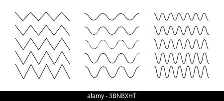 Waves line set. Vector zigzag and wavy horizontal underline. Thin wave line background. Collection of wavy lines. Wave ornament pattern.  Stock Vector