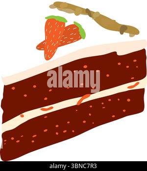 Vector illustration of a slice of carrot cake with cream cheese frosting and carrot topping. Ideal for bakery menu, packaging, or digital use. Stock Vector