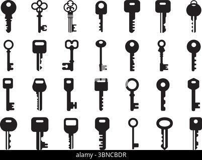 Minimalist Key icon set generative ai Stock Vector