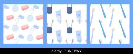 Colorful dental hygiene pattern with brushes and accessories on a light background Stock Vector