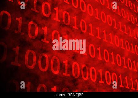 Shiny red binary code on black background Stock Photo