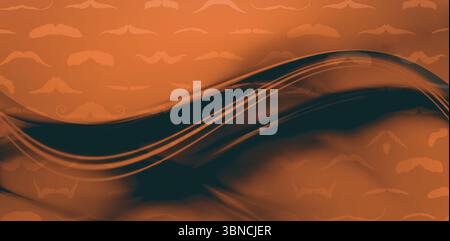 Undulating ribbon wave is sweeping across flat design orange background, featuring mustache pattern Stock Photo