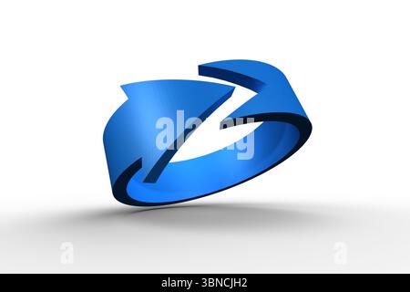 3D-rendered blue arrow ring hovering above white seamless backdrop, casting soft diffuse shadow Stock Photo