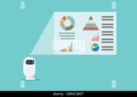 AI robot assistant presents data at business meetings. Vector illustration Stock Vector